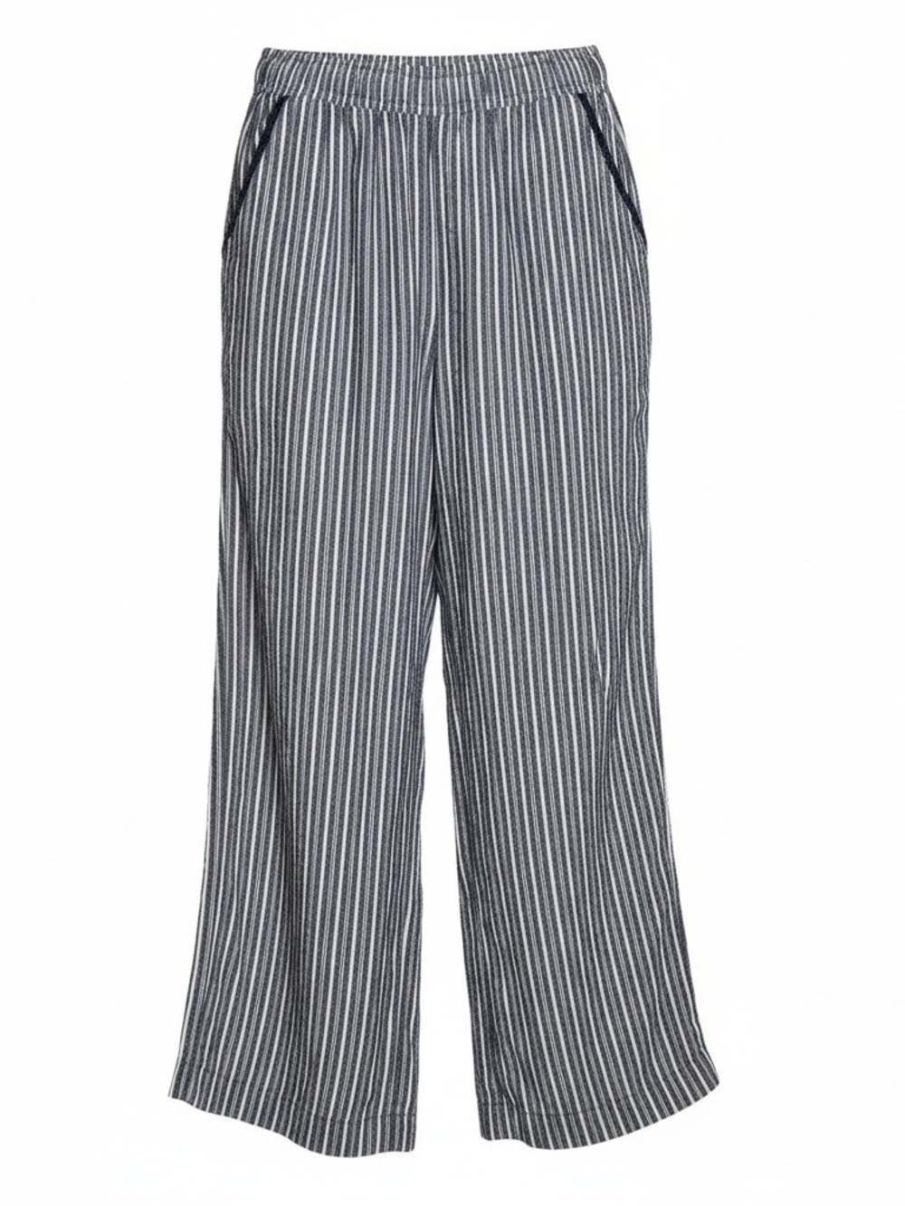 Briggs Wonens L Striped Wide-Leg Pull-On Pants - Blue/White Linen/Rayon Blend